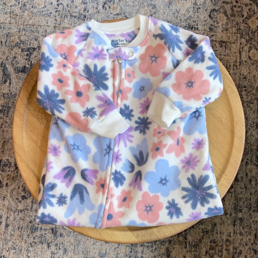 #82. Carter's - Pastel Floral Fleece Footed Pajamas - Pink, Lavender, Blue